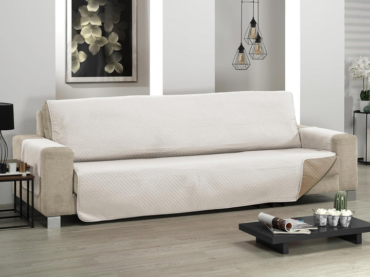 Martina Home Diamond Sofabezug, gesteppt, wendbar, Leinen/Leder, 3-Sitzer Leinen / Leder 3 Sitzer, L