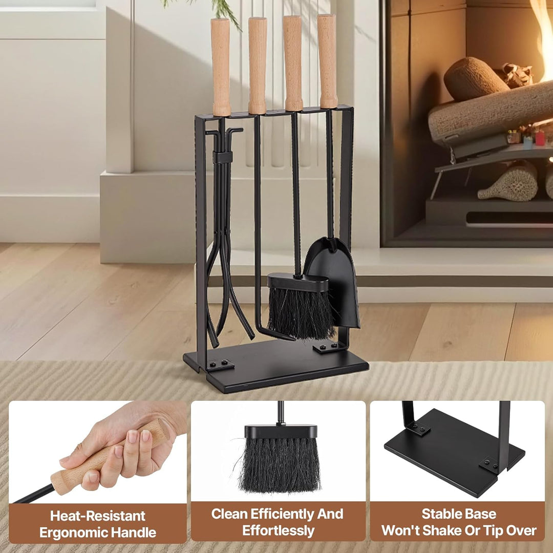 Amagabeli 5 Stück 25.2"(64cm) Kaminwerkzeuge Sets Silber Schmiedeeisen Kaminzubehör Indoor für Holzs