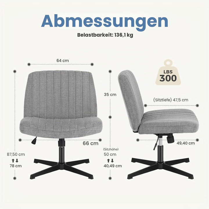 DUMOS Cross Legged Bürostuhl, Armloser Breiter Schreibtischstuhl Keine Räder, Moderner Home Office S