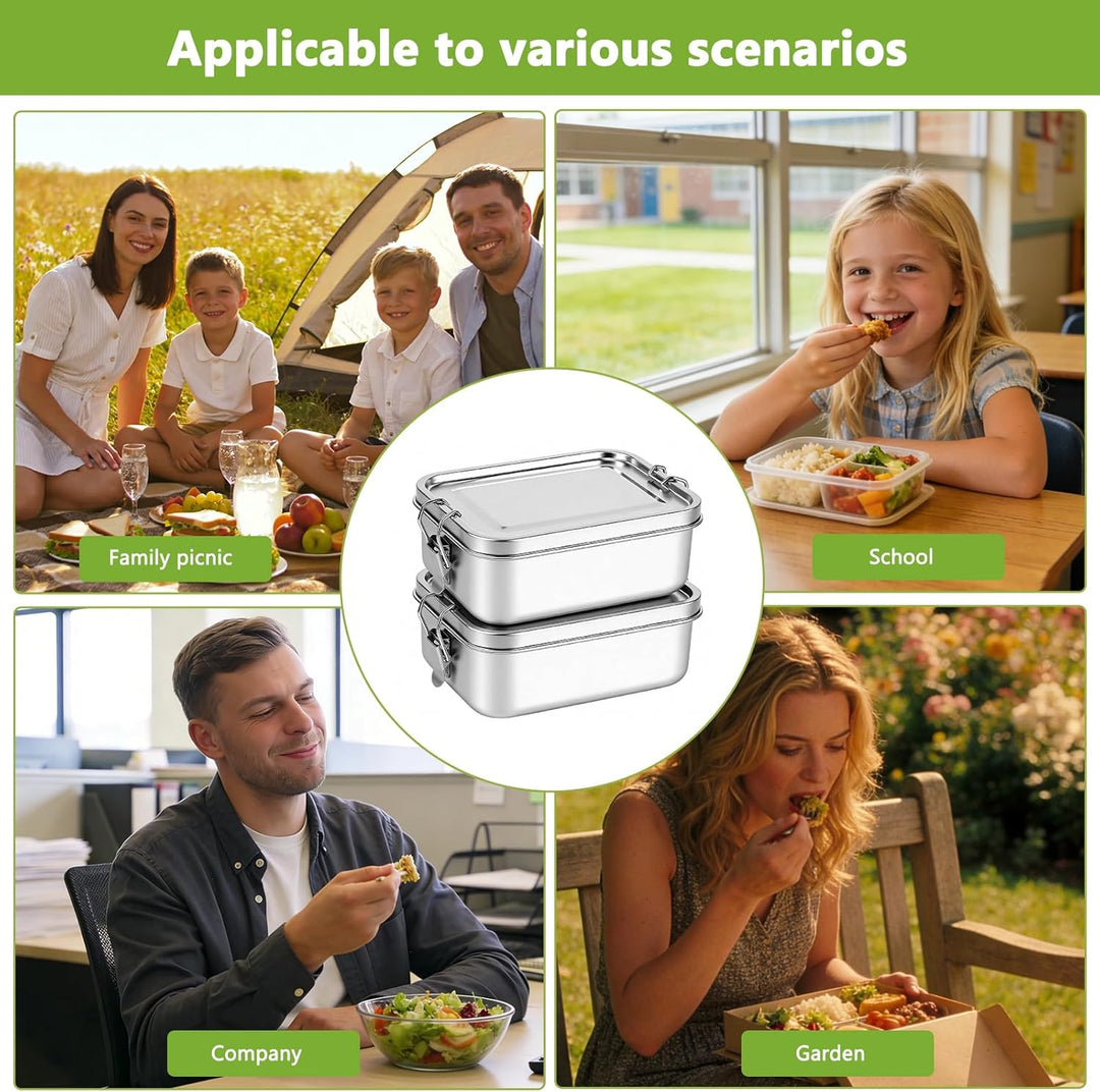 Edelstahl-Lebensmittelbehälter mit Deckel, 2 Stück Bento Box Lunchbox Trennwand und auslaufsicheren