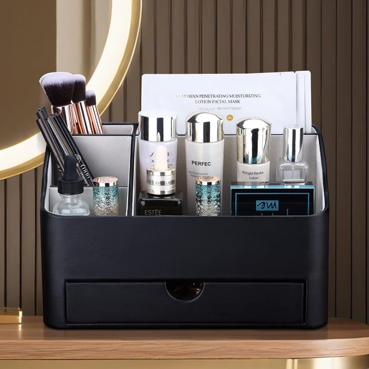 KINGFOM Make Up Kosmetik Organizer, PU Leather Schmink Organizer mit Schublade Skincare Organizer fü