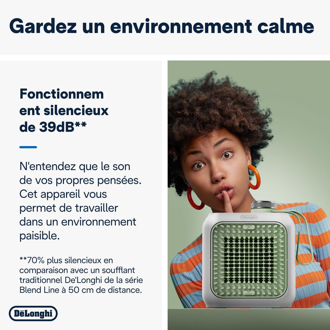 De'Longhi Capsule Desk Keramik-Heizlüfter HFX10B03.GR, leiser Mini-Schnellheizer, ausrichtbarem Gitt