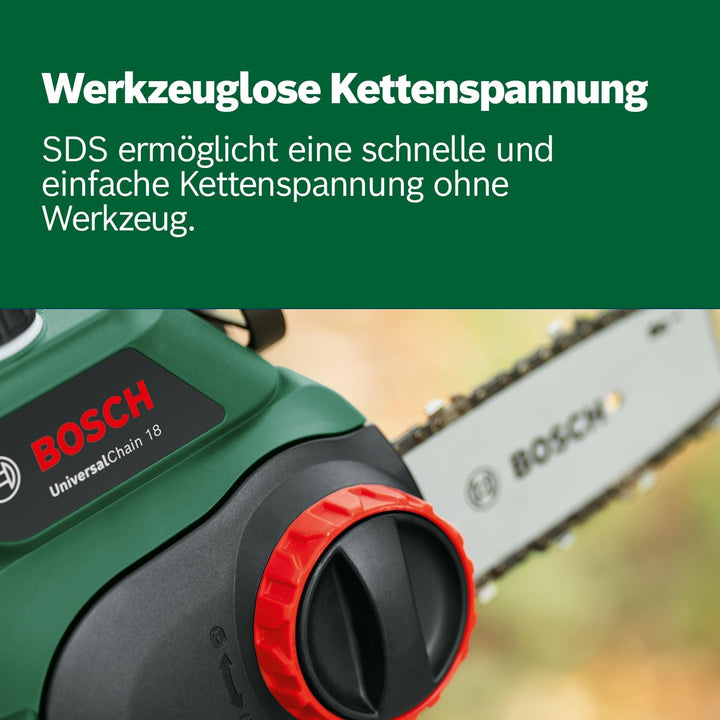 Bosch Home and Garden Akku Kettensäge Universalchain 18 (Grün, 1 Akku, 18 Volt System, im Karton), N
