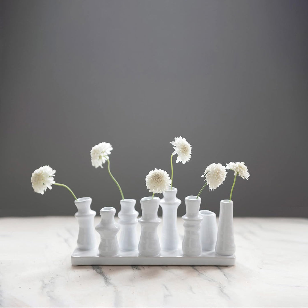 Bloomingville Steingut, mit 8 Fächern Vase, Weiss, 11" L x 3" W x 5" H
