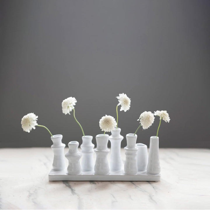 Bloomingville Steingut, mit 8 Fächern Vase, Weiss, 11" L x 3" W x 5" H