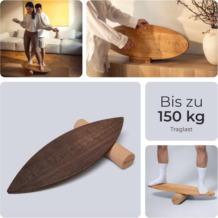 Balance Board aus Eichenholz [Handgefertigt in Deutschland] FSC-zertifizierter Gleichgewichtstrainer