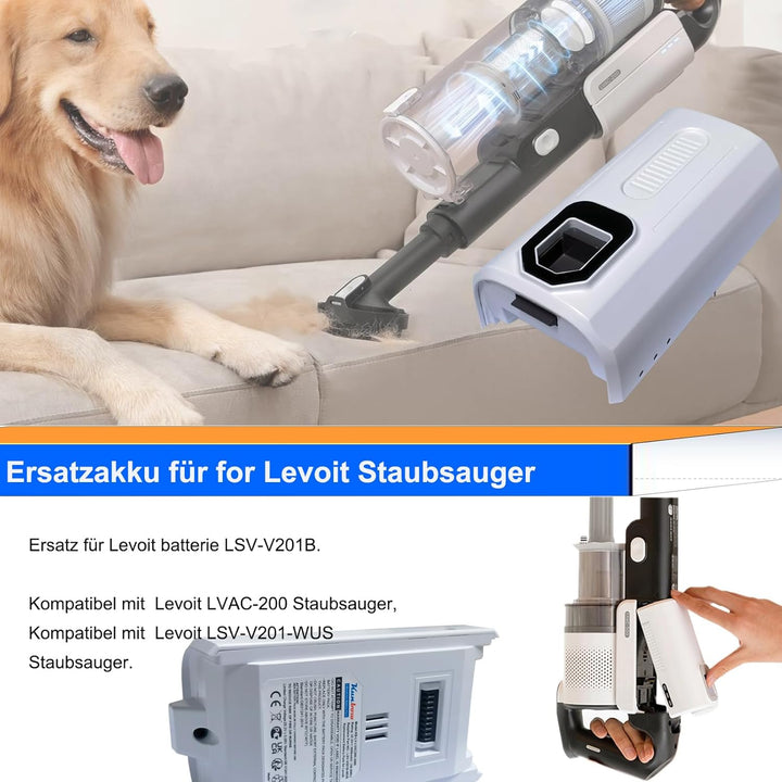 Kunbow 3000mAh Ersatzakku für Levoit LVAC 200, Ersatzbatterie für Levoit LSV-V201-WUS Akku Staubsaug