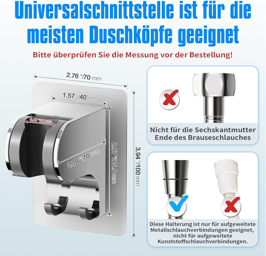 JONKEAN Duschkopfhalterung ohne Bohren, 3M Kleber Handbrause Halterung, 45° Verstellbare Duschbrause