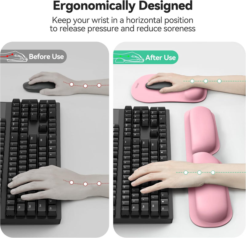 TECKNET Mauspad mit Handauflage, Gelkissen Mousepad und Tastatur Handgelenkauflage Set aus ergonomis