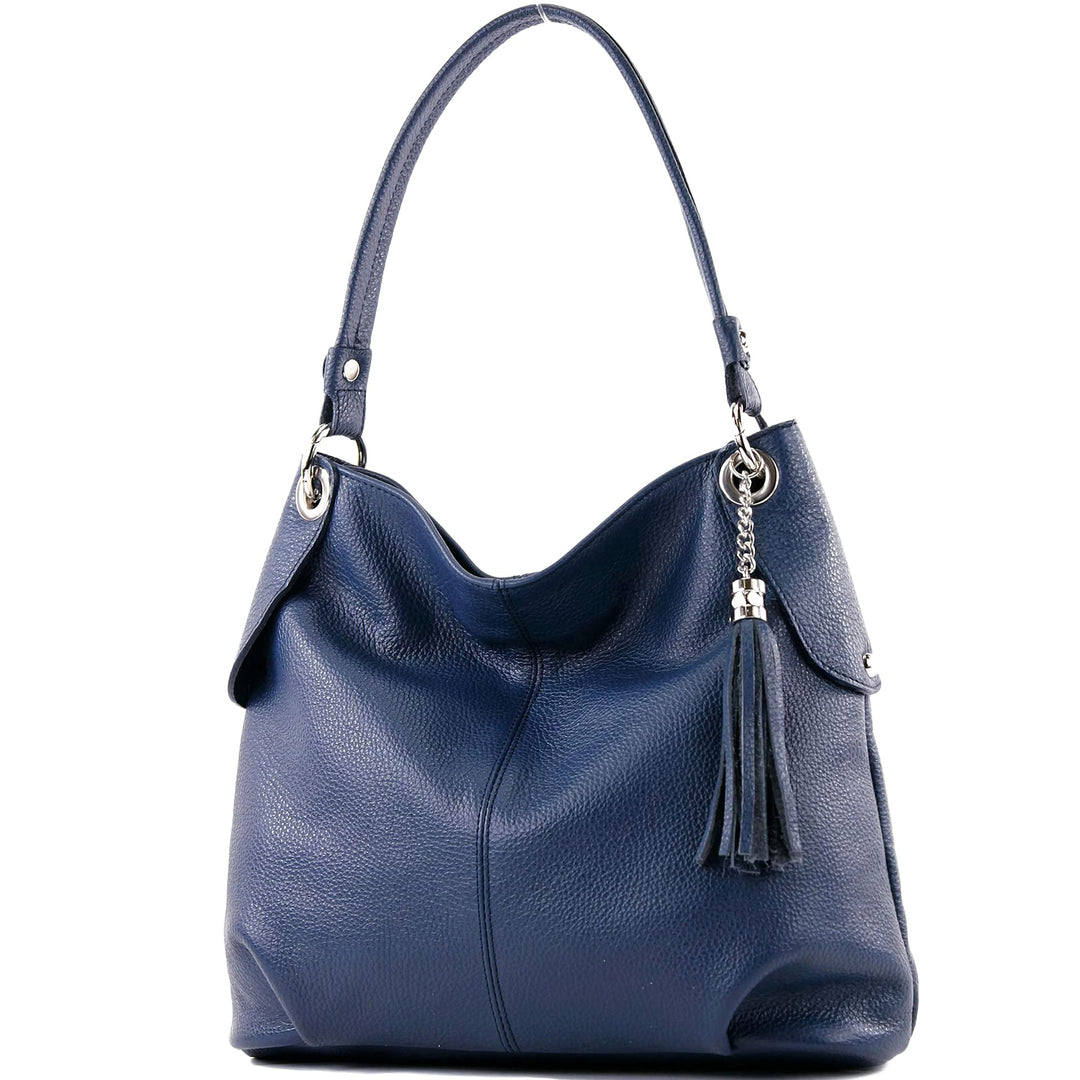 modamoda de - T185 - ital. Damen Schultertasche aus Leder Saphirblau, Saphirblau