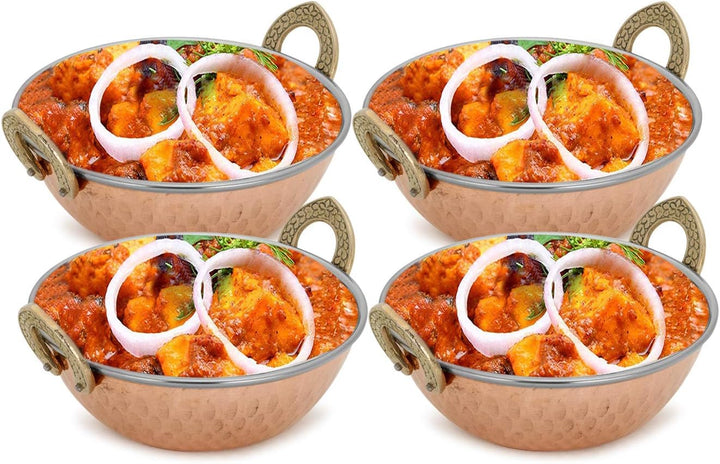 Zap Impex Servierschale Indisches Geschirr Edelstahl Kupfer Servierplatte Karahi Serviergeschirr für