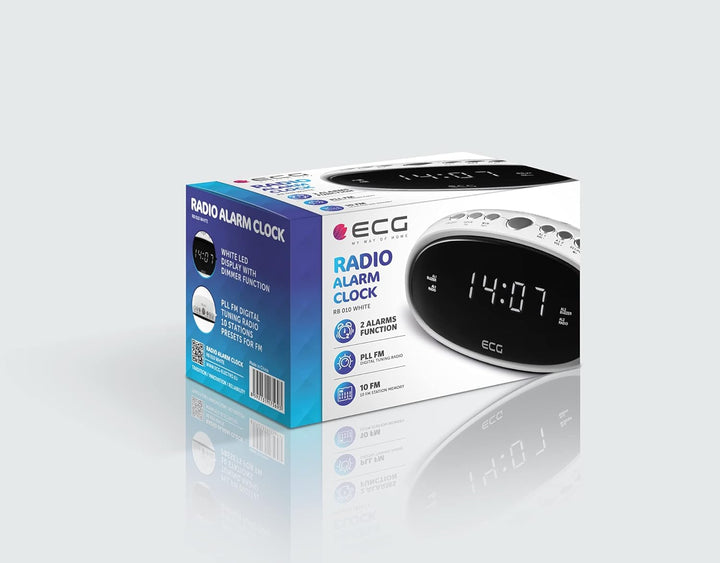 ECG RB 010 White Radiowecker – FM Tuner; 10 Vorwahlen; Digitale Uhr/Wecker; Wecken durch Radio/Wecke