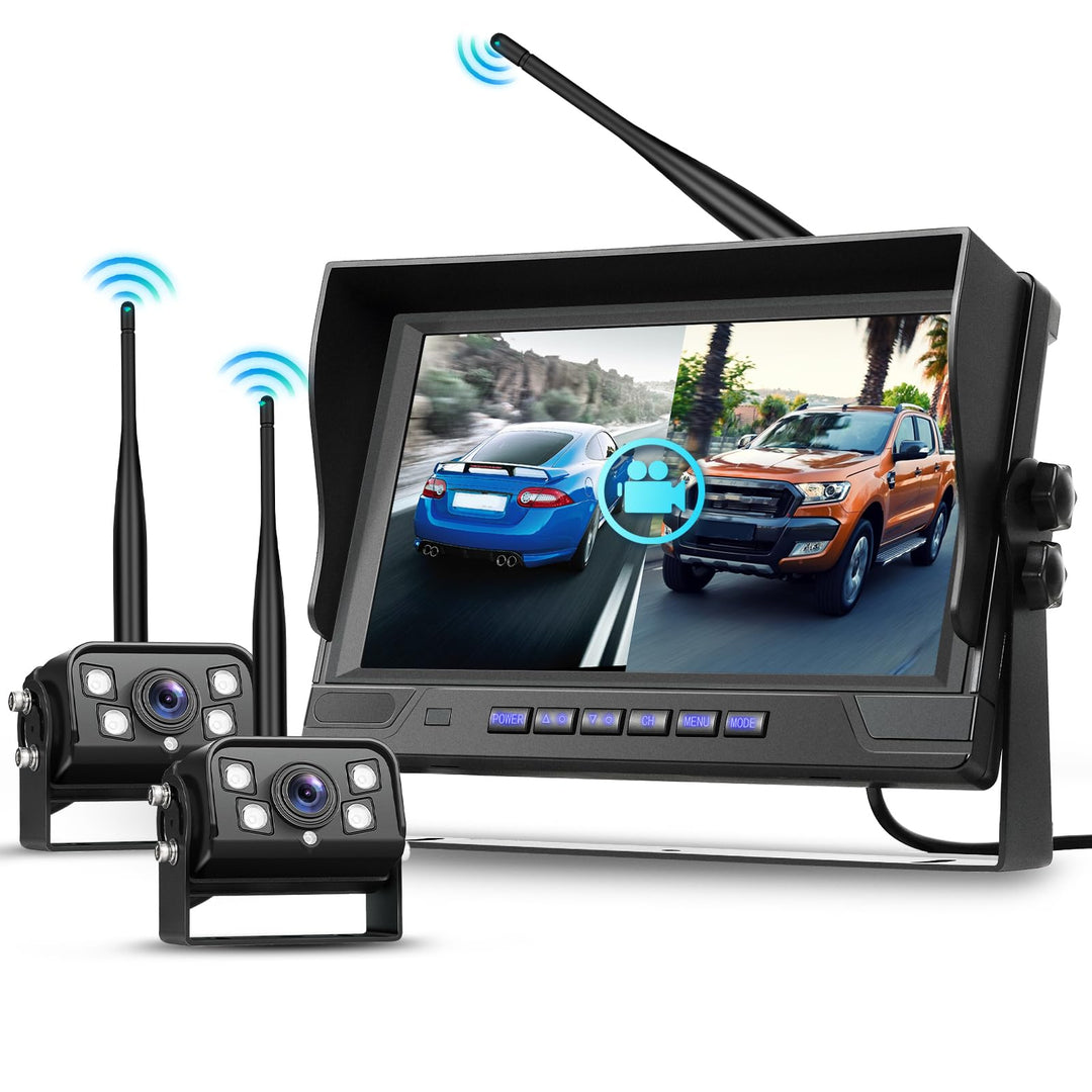 Hodozzy 9 Zoll IPS Monitor Digitales Kabellos Rückfahrkamera Set, mit Toter-Winkel-Warnung, Wasserdi