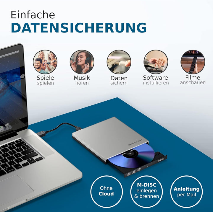 techPulse120 externer USB 3.0 DVD CD M-Disc Brenner Burner Laufwerk Slim SuperDrive DVDRW CDRW ROM f