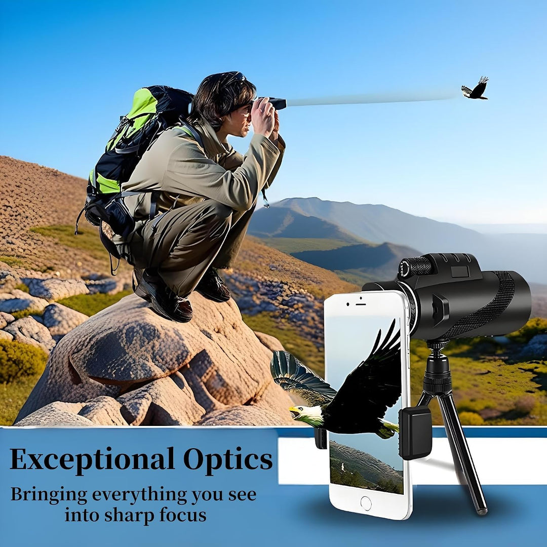Mengshen 10x40 Monokular Teleskop Pro Kit mit Universal Handy Adapter Stativ für Smartphone Digiskop