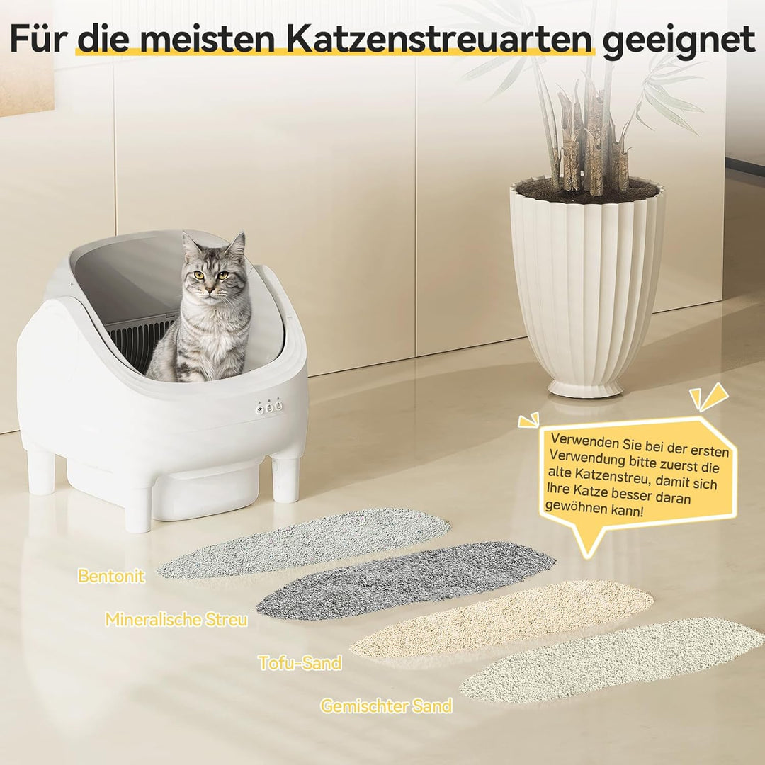 JUMMICO Selbstreiniger Katzenmüllkasten, Top Open Design, XXL Müllschalen für 15 kg Katzen, App Cont