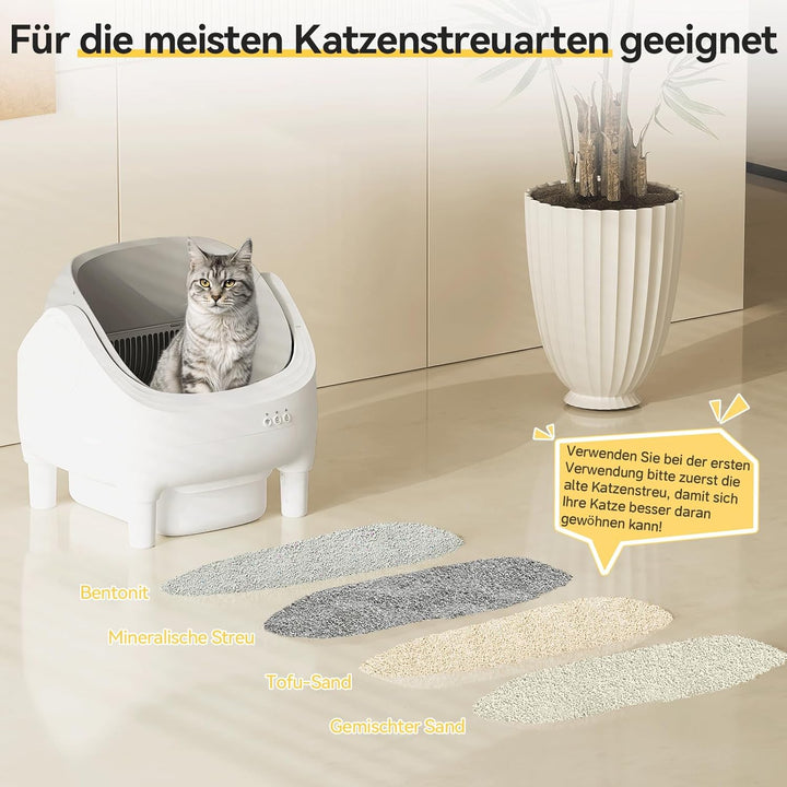JUMMICO Selbstreiniger Katzenmüllkasten, Top Open Design, XXL Müllschalen für 15 kg Katzen, App Cont