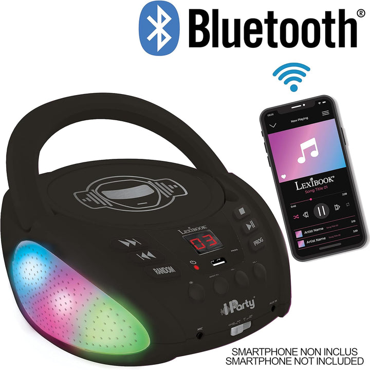 iParty- Bluetooth-CD-Player für Kinder - Tragbar, Lichteffekte, Mikrofonbuchse, Aux-In, Akku oder Ne