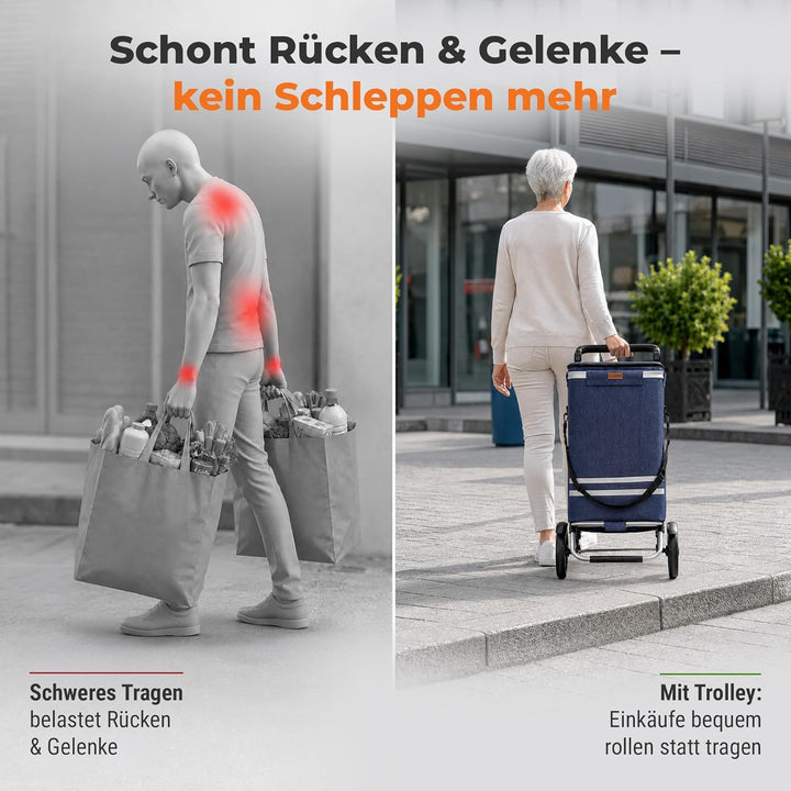 Allyson Einkaufstrolley klappbar mit 56L Kapazität ，3in1 Trolley Sackkarre & Umhängetasche，Einkaufst