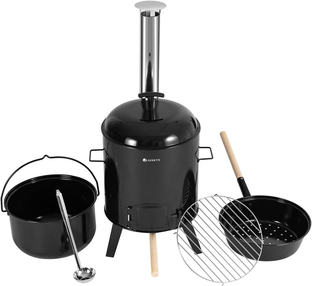 Juskys Gulaschkanone 17 Liter mit Kessel & Pfanne - Outdoor Ofen zum Kochen, Braten & Grillen - Gula