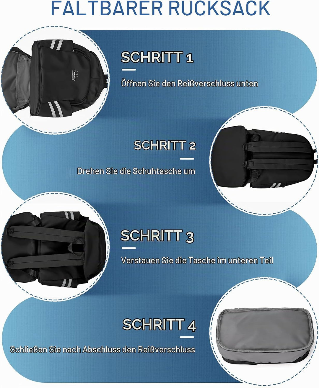SZLX Sportrucksack für Frauen mit Schuhfach und Nasstasche Faltbarer Handgepäckrucksack Grosser Reis