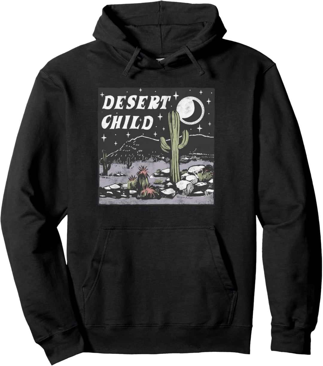 Trendy Desert Child Graphic Cactus Square Pullover Hoodie