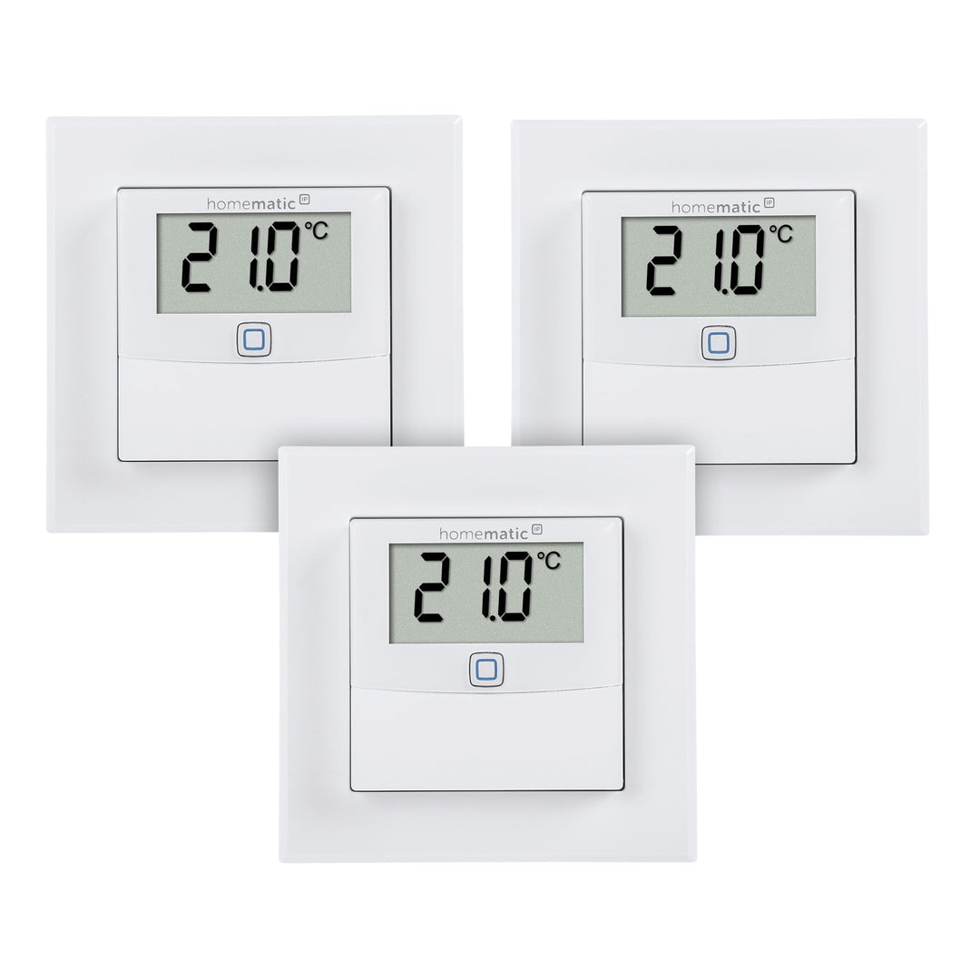Homematic IP Smart Home 3er-Set Temperatur- und Luftfeuchtigkeitssensor mit Display – innen, steuert