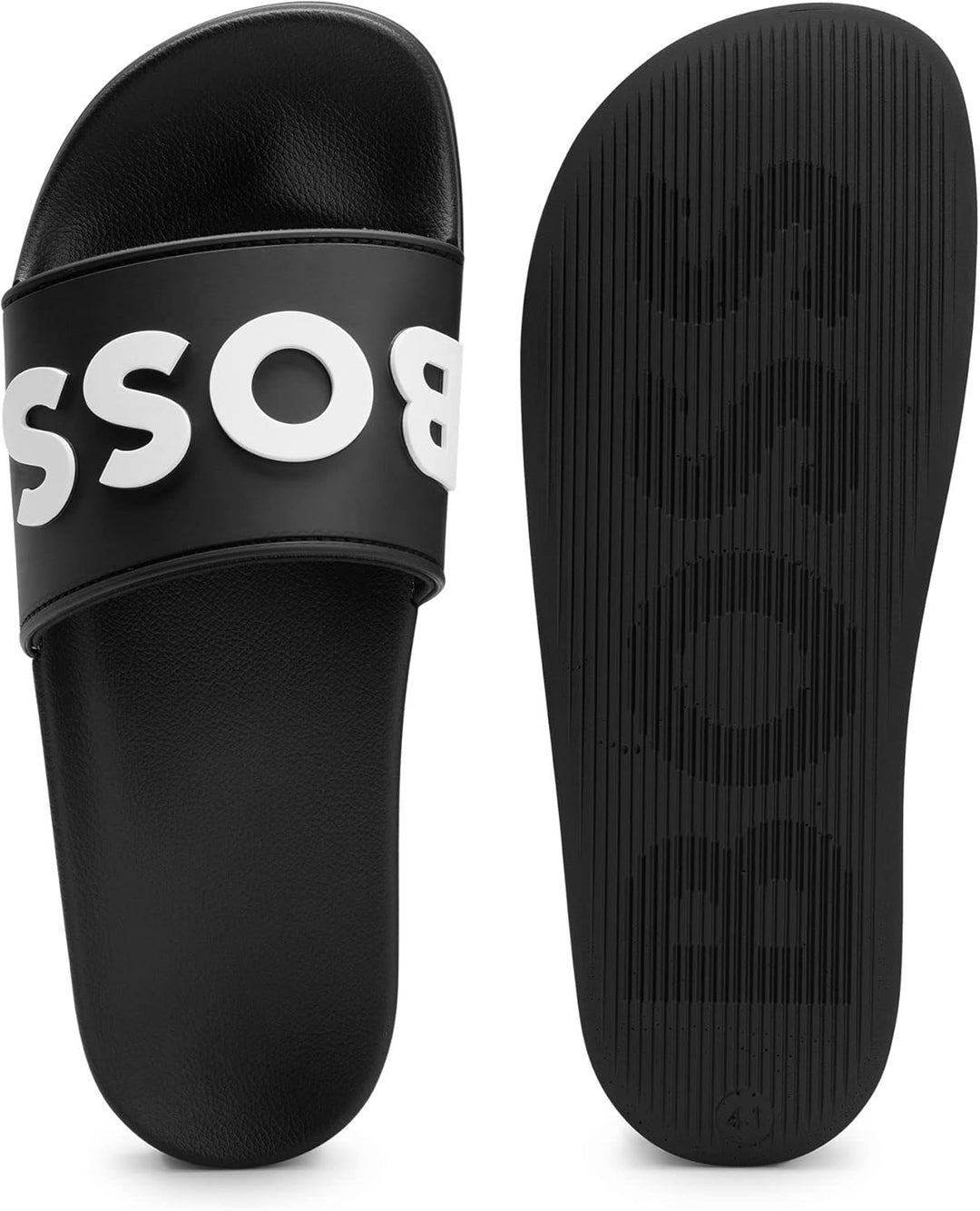 BOSS Herren Kirk Slid In Italien gefertigte Slides mit erhabenem Kontrast-Logo Grösse 41 EU Black1,