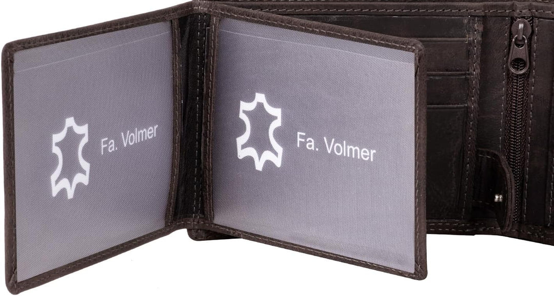Fa.Volmer ® Leder Geldbörse Herren - extra-stabile Doppelnaht - 9 Fächer für Kreditkarten - Querform