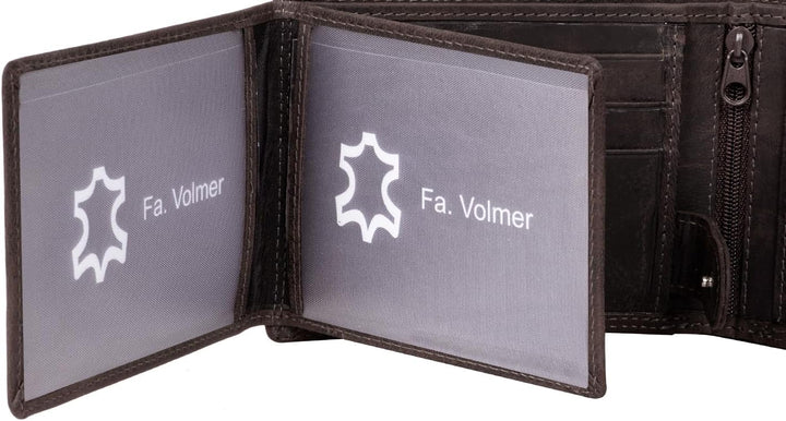 Fa.Volmer ® Leder Geldbörse Herren - extra-stabile Doppelnaht - 9 Fächer für Kreditkarten - Querform