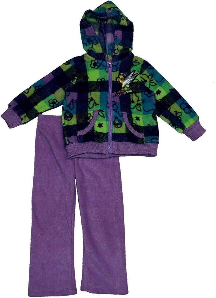 Disney Little Girls' Toddler 2 Piece Plaid Tinkerbell Polar Fleece Set, Purple - Open, 3T, Kleinkind