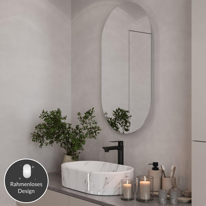 Planetmöbel Spiegel oval 50 x 90 cm, dekorative Wandspiegel gross, für Badezimmer, Flur oder Gardero