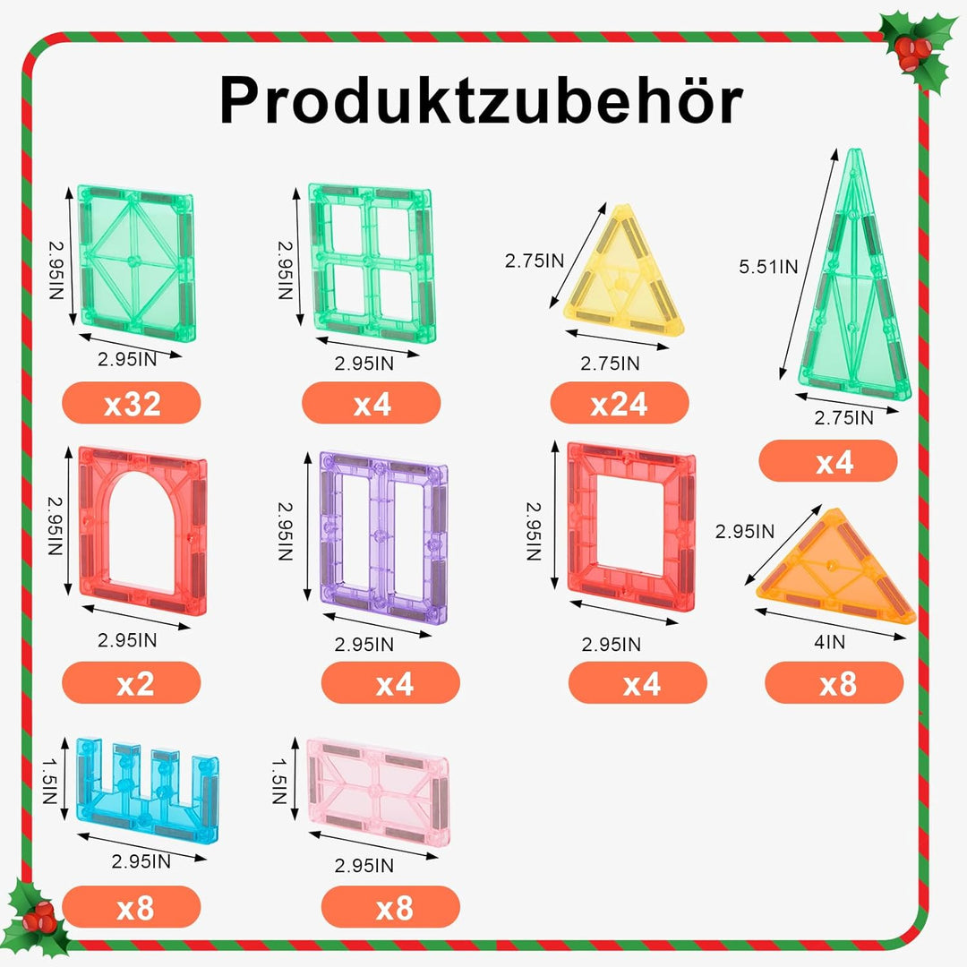 100 Stück magnetische Bausteine für Kinder, STEM Magna Tiles 3D-Konstruktionsspielzeug zum Lernen fü