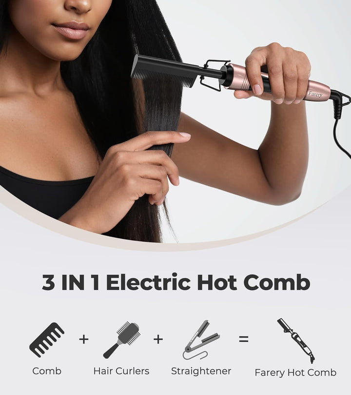 Farery Elektrischer Heisskamm Haarglätter Bürste für Perücken, Glätteisen Bartglätter für Afro Haare