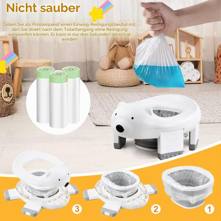 Kinder-Töpfchen, 2-IN-1 Kindertoilette mit 3 Rollen Müllsäcke, Tragbares Reisetöpfchen für Kleinkind