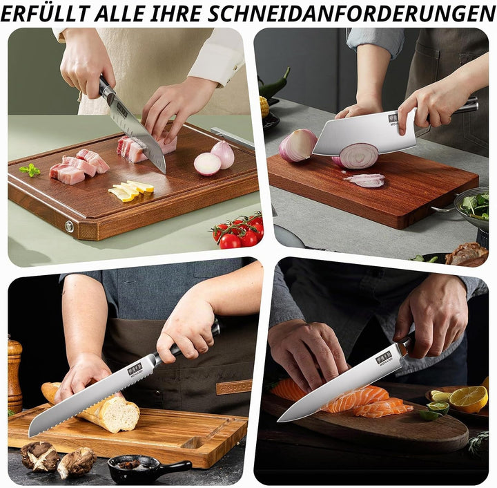 MDHAND Messerset mit Nylon Rolltasche, 10-tlg Scharfe Küchenmesser Set aus Edelstahl in Mehreren Grö