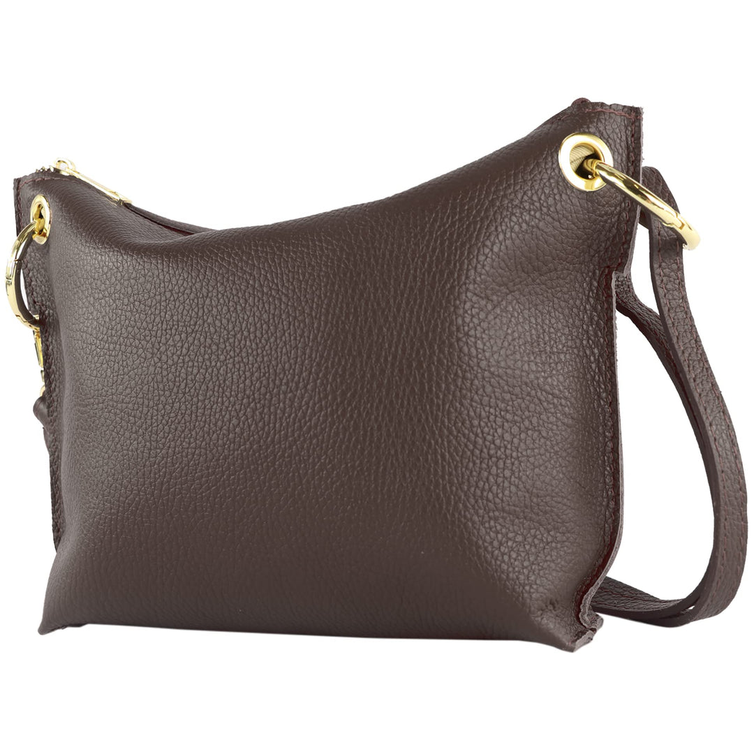modamoda de T243 Damen Leder Umhängetasche Schultertasche handmade in Italy Dark Chocolate, Dark Cho