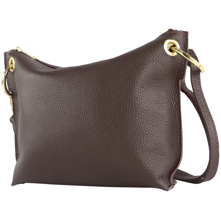 modamoda de T243 Damen Leder Umhängetasche Schultertasche handmade in Italy Dark Chocolate, Dark Cho