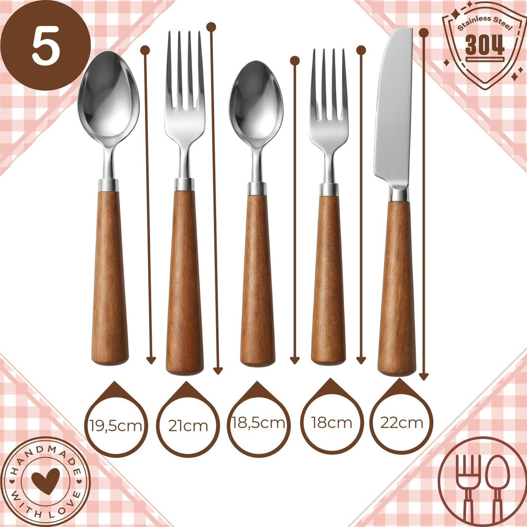 5er Set Skandinavisches Besteckset Akira aus Edelstahl in Natur 22 cm