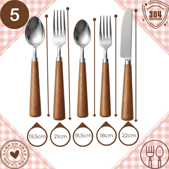 5er Set Skandinavisches Besteckset Akira aus Edelstahl in Natur 22 cm