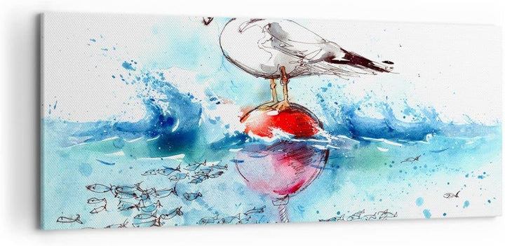 Wandbilder Dekoration Wohnzimmer Wasser Fische Möwe hungrig Panorama Bilder auf Leinwand 120x50cm Le