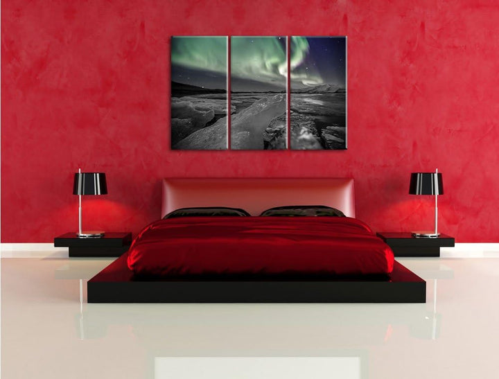 Pixxprint Gletscher Island als Leinwandbild/Grösse: 3 Teilig (120x80 cm) cm/Wandbild/Kunstdruck/fert