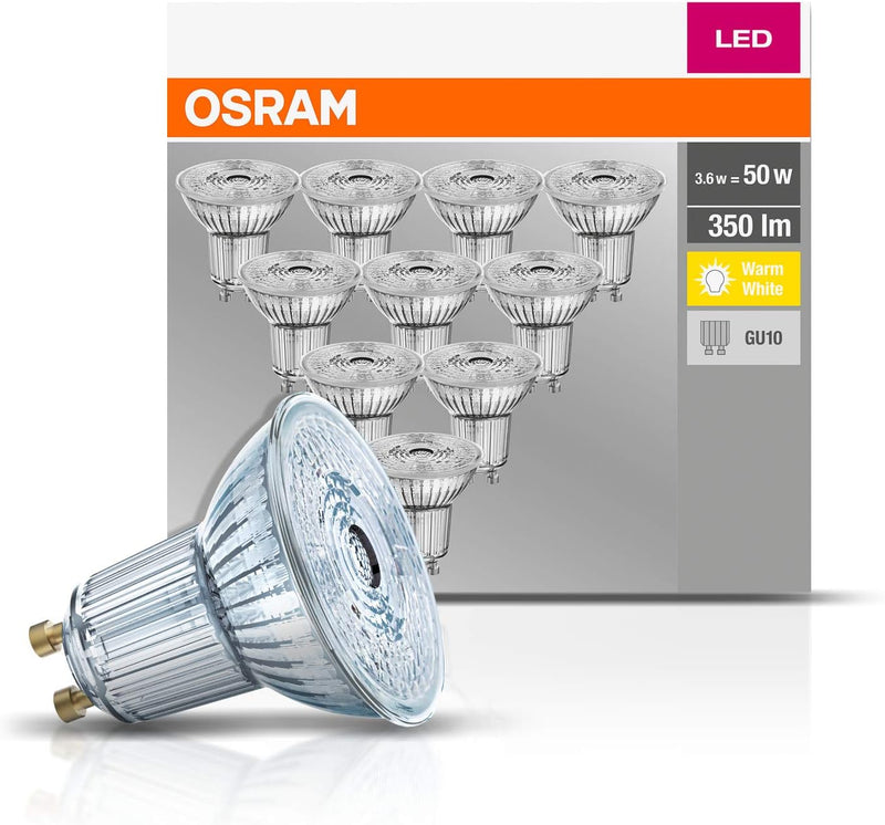 Osram Base PAR16 LED-Reflektorlampe mit GU10-Sockel, 4.3 W, Warmweiss, 10 Stück (1er Pack) 50W 10 Pa