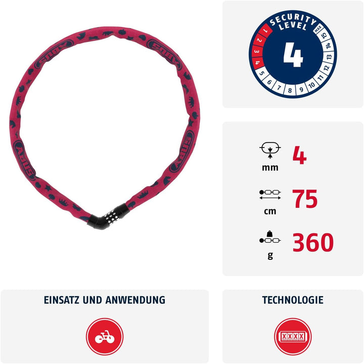 ABUS Kettenschloss Steel-O-Chain 4804C SYMBOLS – Zahlenschloss für Kinderfahrräder – ABUS-Sicherheit