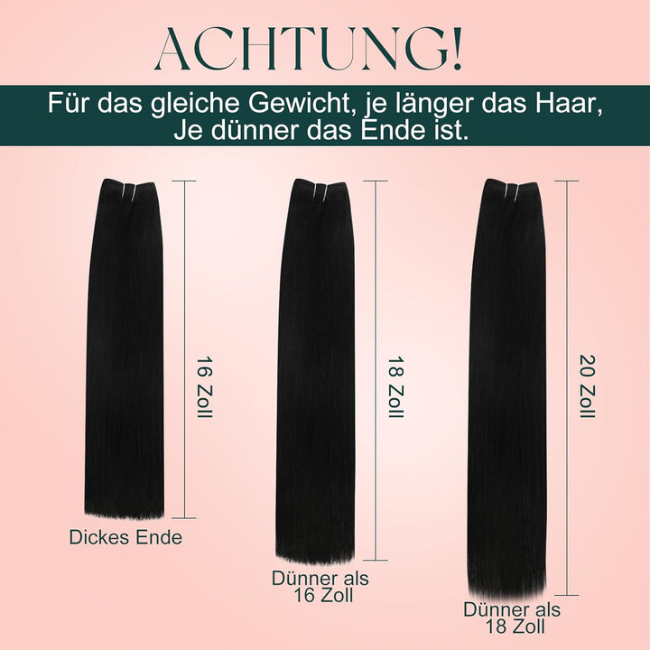 Easyouth Tressen Echthaar Extensions Schwarz Weaving Tressen Echthaar 100g 45 cm Farbe Pechschwarz W