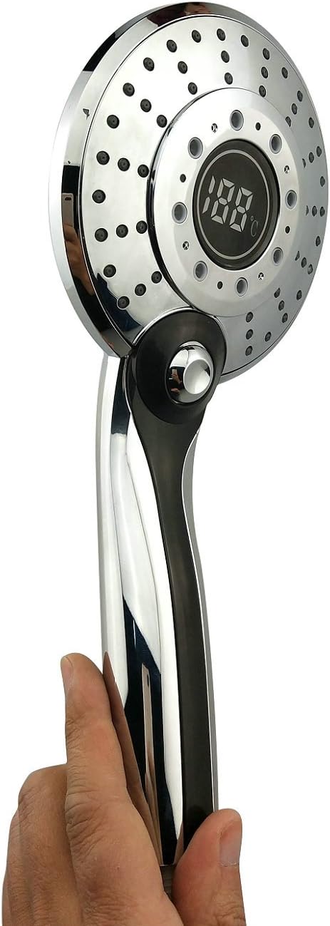 GuDoQi LED Duschkopf, 3 Farben Farbwechsel Temperaturregelung, 3 Strahlarten, Digitale Temperaturanz