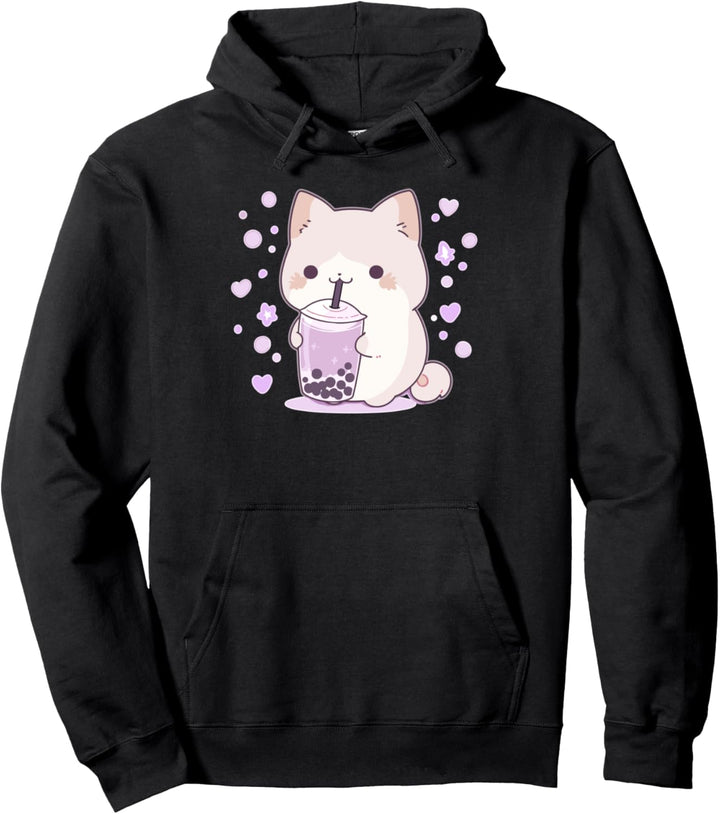 Kawaii Katze trinkt Bubble Tea Katzen Manga Boba und Katzen Pullover Hoodie
