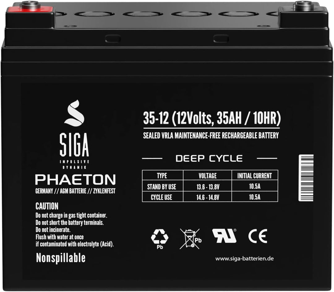 Akku 35Ah AGM GEL Batterie Rasentraktor Aufsitzmäher +Pol links für Aufsitzrasenmäher Gartengeräte