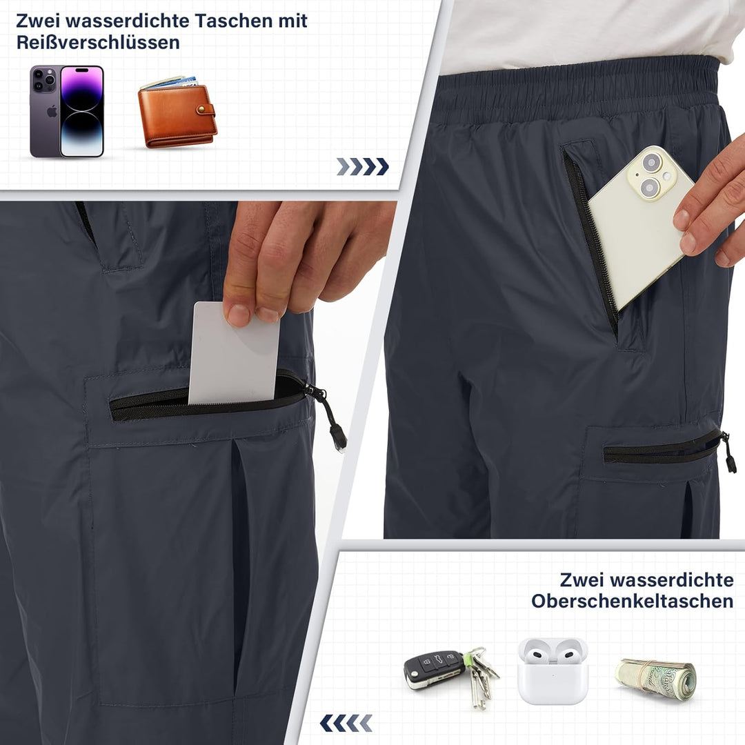 Regenhose Herren Wasserdicht Leichte Fahrrad Winddicht Reflektierende Outdoorhose zum Wandern Campin