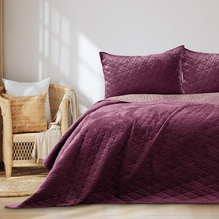 AmeliaHome Tagesdecke 170x270 cm violett lila zweiseitig Steppung Velvet Samt Laila Laila Violett Li